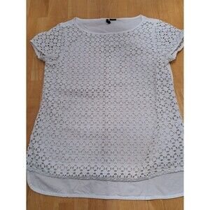 Stile Benetton White Eyelet Short Sleeve Top Blouse Medium